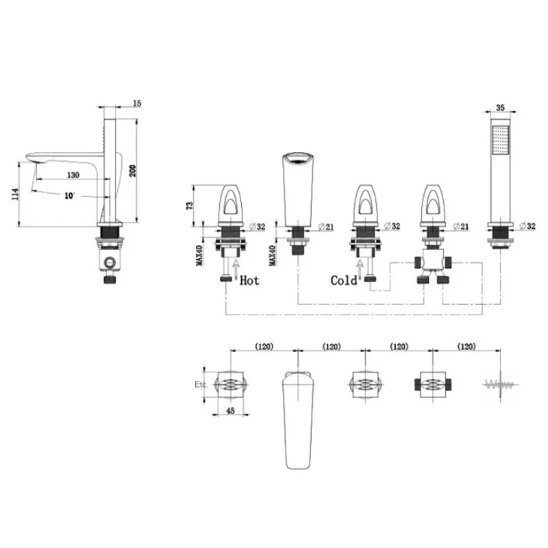 Plan technique Robinet Baignoire Retro | Elma