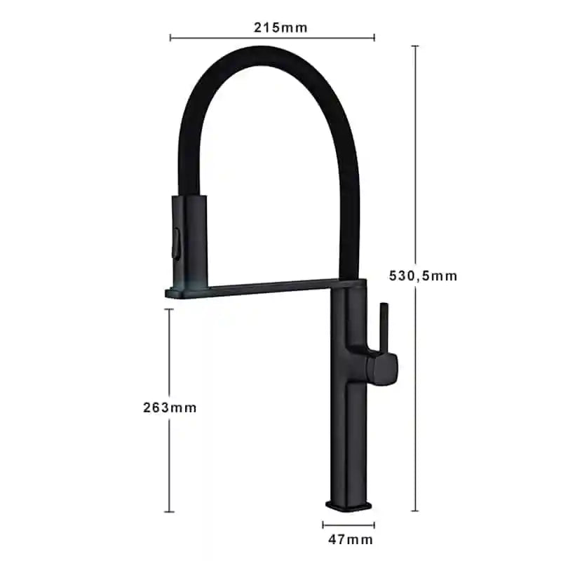 Plan technique Robinet Cuisine Noir Mat | Aria