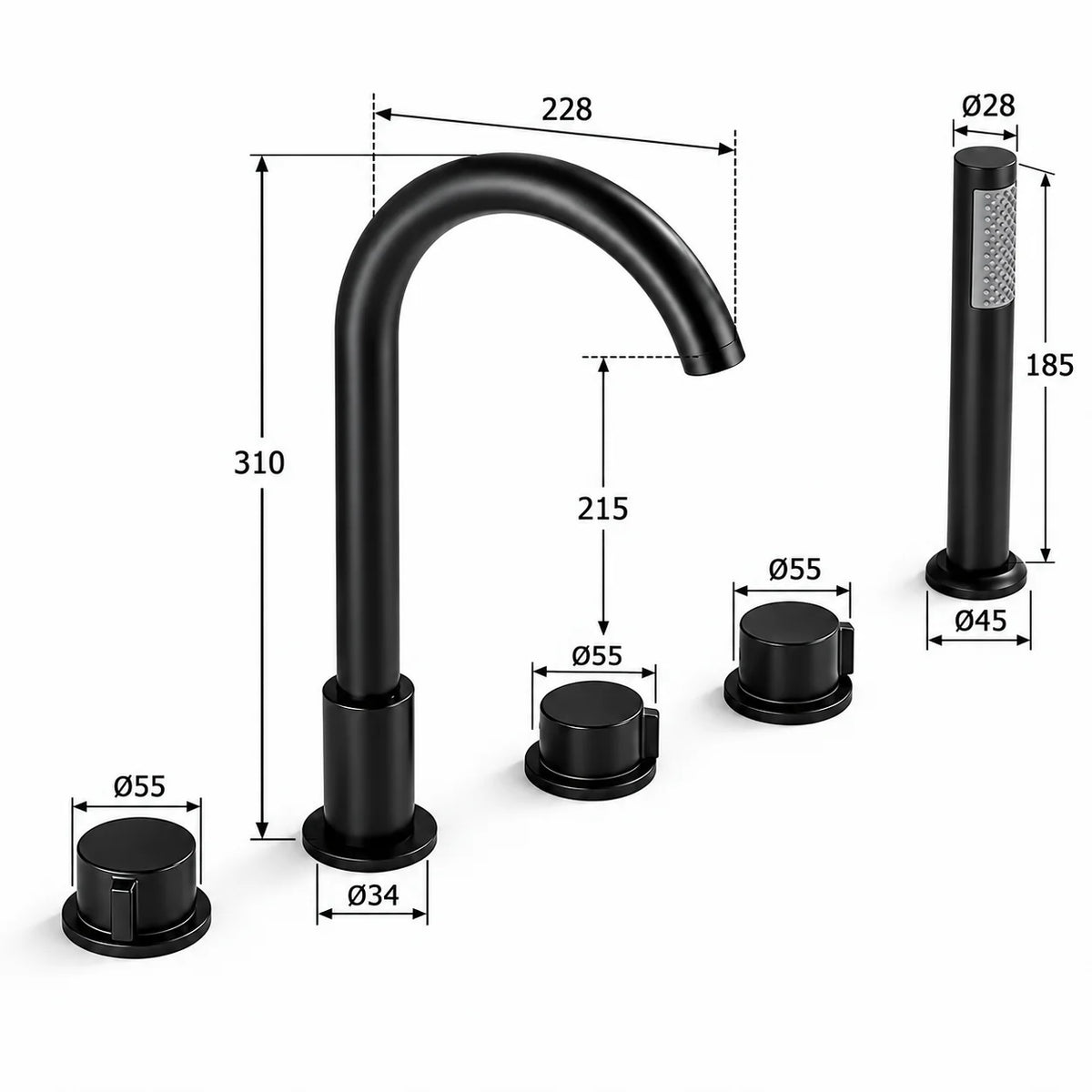 Plan technique Robinet Baignoire 5 Trous | Gina