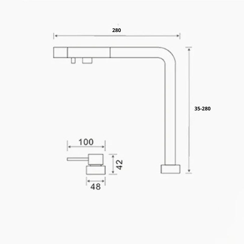 Plan technique Robinet cuisine escamotable sous fenêtre douchette | Xara