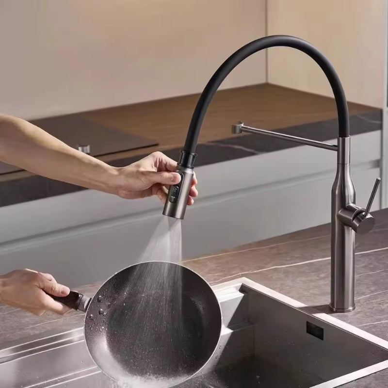 robinet-cuisine-flexible-noir-gris-metal
