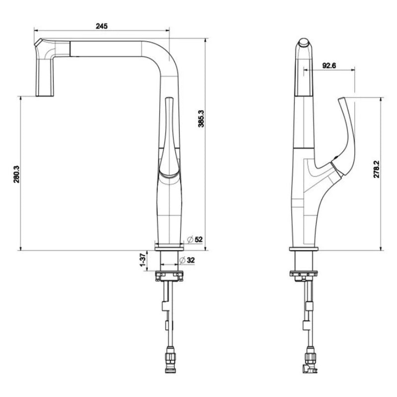 Plan technique Robinet cuisine laiton brossé | Fama